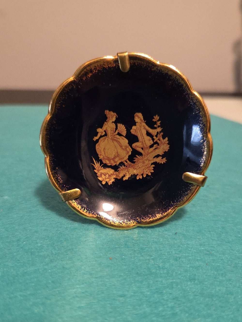 Navy Blue and Gold Porcelain Courting Couple Little Decorative Plate